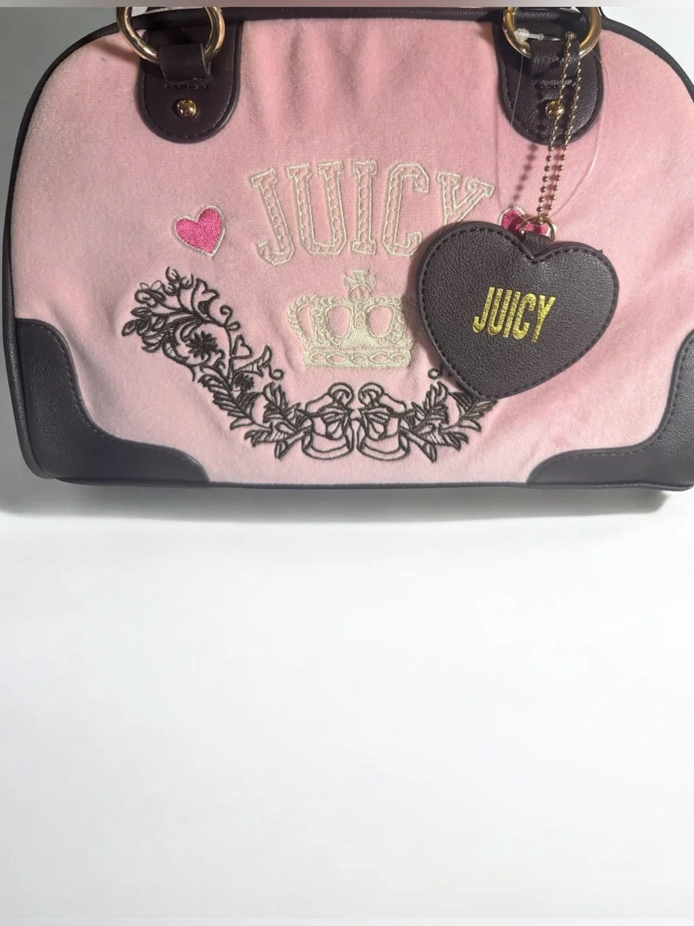 Juicy Couture Retro Chic Bowler Style Purse in Flamingo/Chocolate NEW